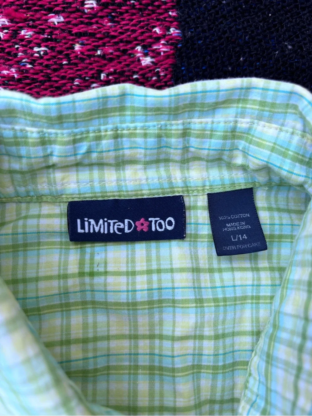 LIMITED TOO BLUE GREEN EMBROIDERED FLOWER BUTTON DOWN GIRLS SHIRT SIZE LARGE 14
